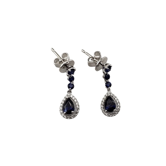 14K White Gold Sapphire and Diamond Drop Earrings JAGi Certified #15951 - Picture 2 of 8